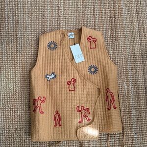Zara Tan Quilted Vest with Red Embroidery